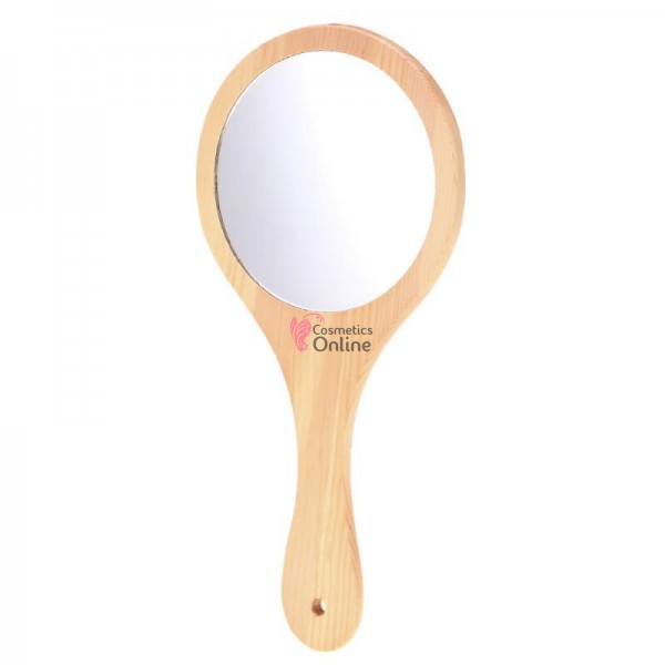 Oglinda pentru frizerie coafor cu maner de lemn D418B Crem  + 5 perechi manusi din nitril Cadou